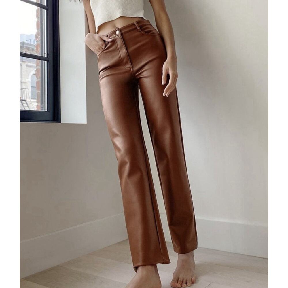 Aritzia‎ Wilfred The Melina Vegan Leather Pants 4 Cognac Brown Preppy Office